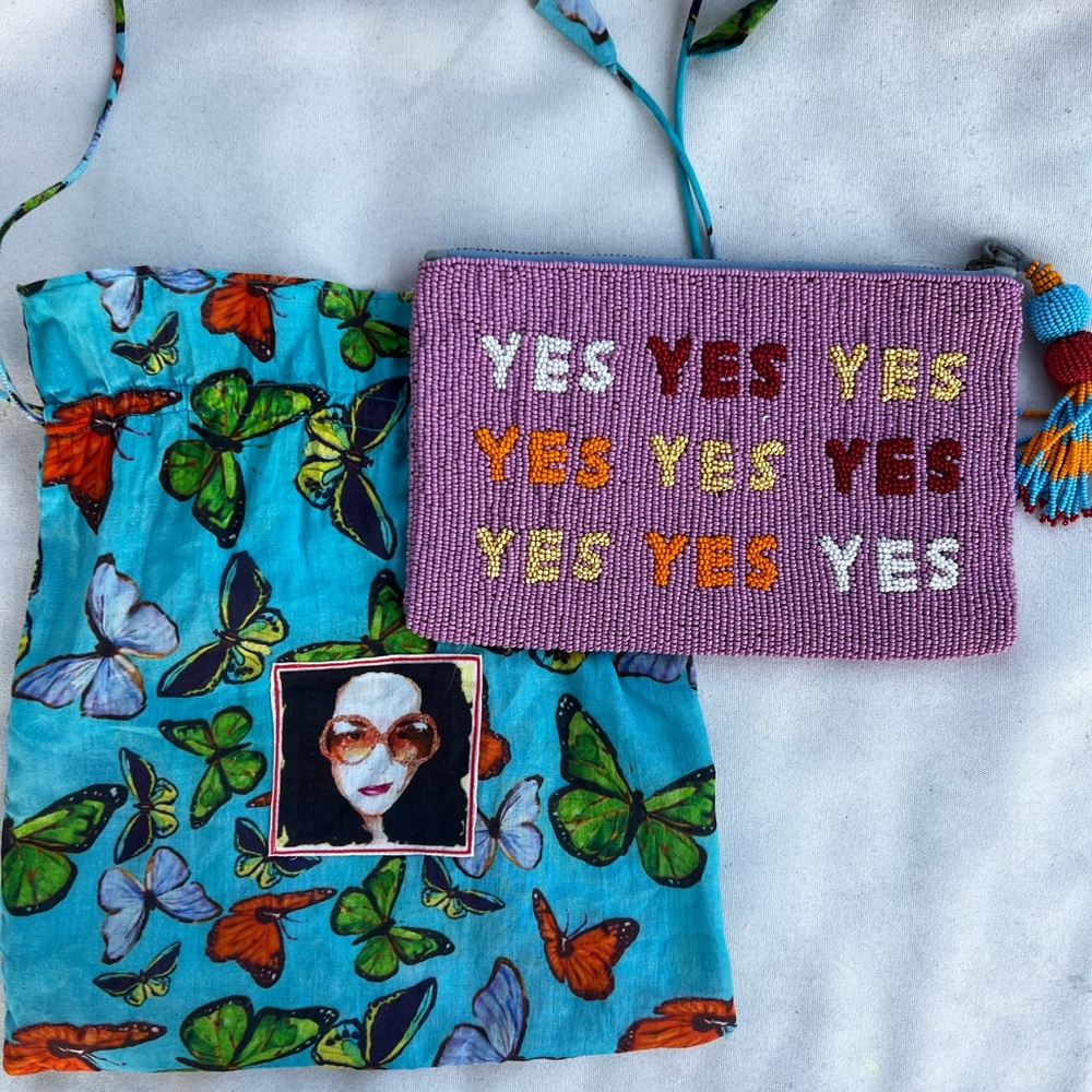 Ashley Longshore original beaded “YES” bag.